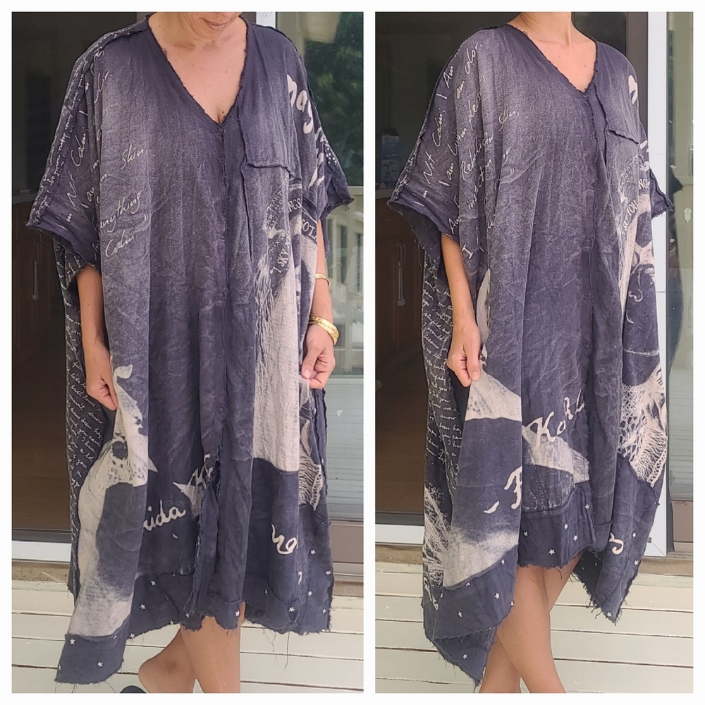 Rare Magnolia Pearl Frida Kahlo Jaya Kaftan Dress Ozzy Patchwork Artist Smock OS - Picture 8 of 17